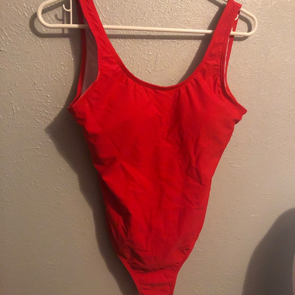 Red one piece bathing suit